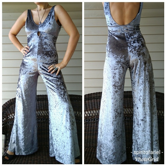 velvet bell bottom jumpsuit